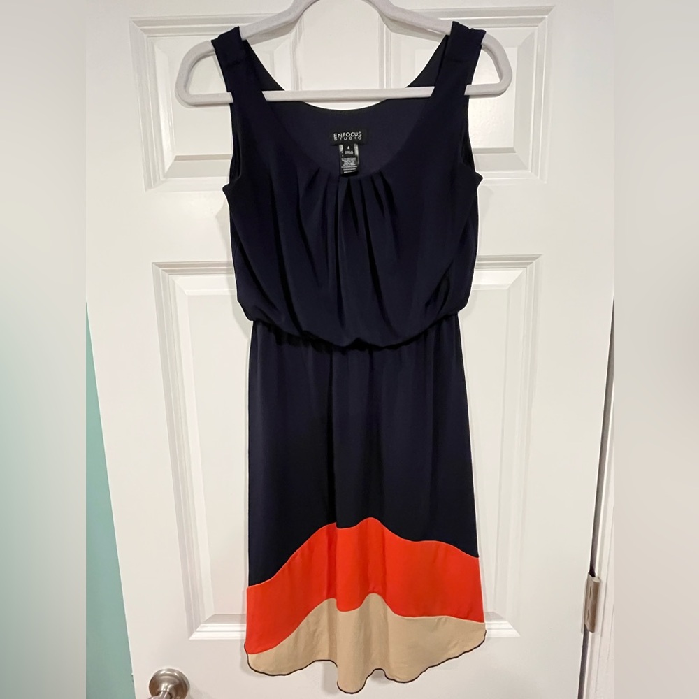 Elegant Navy and orange Colorblock Dress
